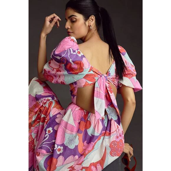 NWT Antik Batik Bahia Cutout Ruffle Maxi Dress Size US L EU 42 Floral #MD433 - Picture 4 of 11